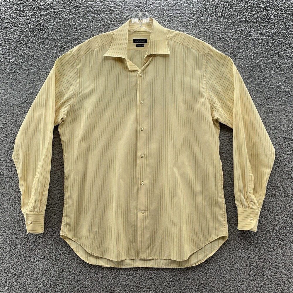 Andrea Castaldi Dress Shirt Mens 16.5 X 42 Yellow Pinstripe Italian Cotton